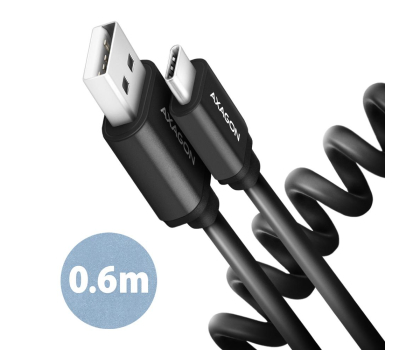 Kabel AXAGON BUCM-AM10TB Kabel Twister USB-C - USB-A, 0,6m, USB 2.0, 2.4A, ALU, PVC Czarny